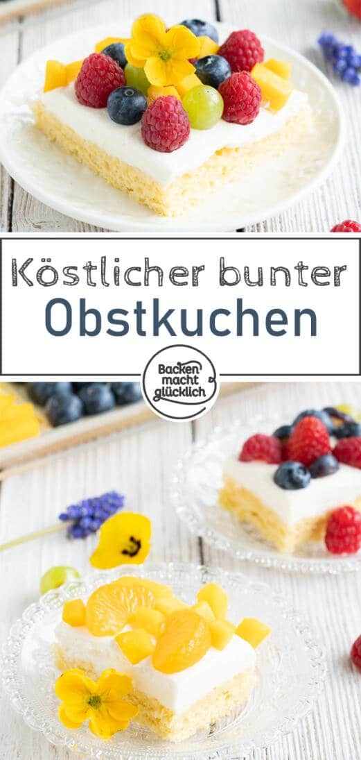 Bunter Biskuit-Obstkuchen vom Blech | Backen macht glücklich