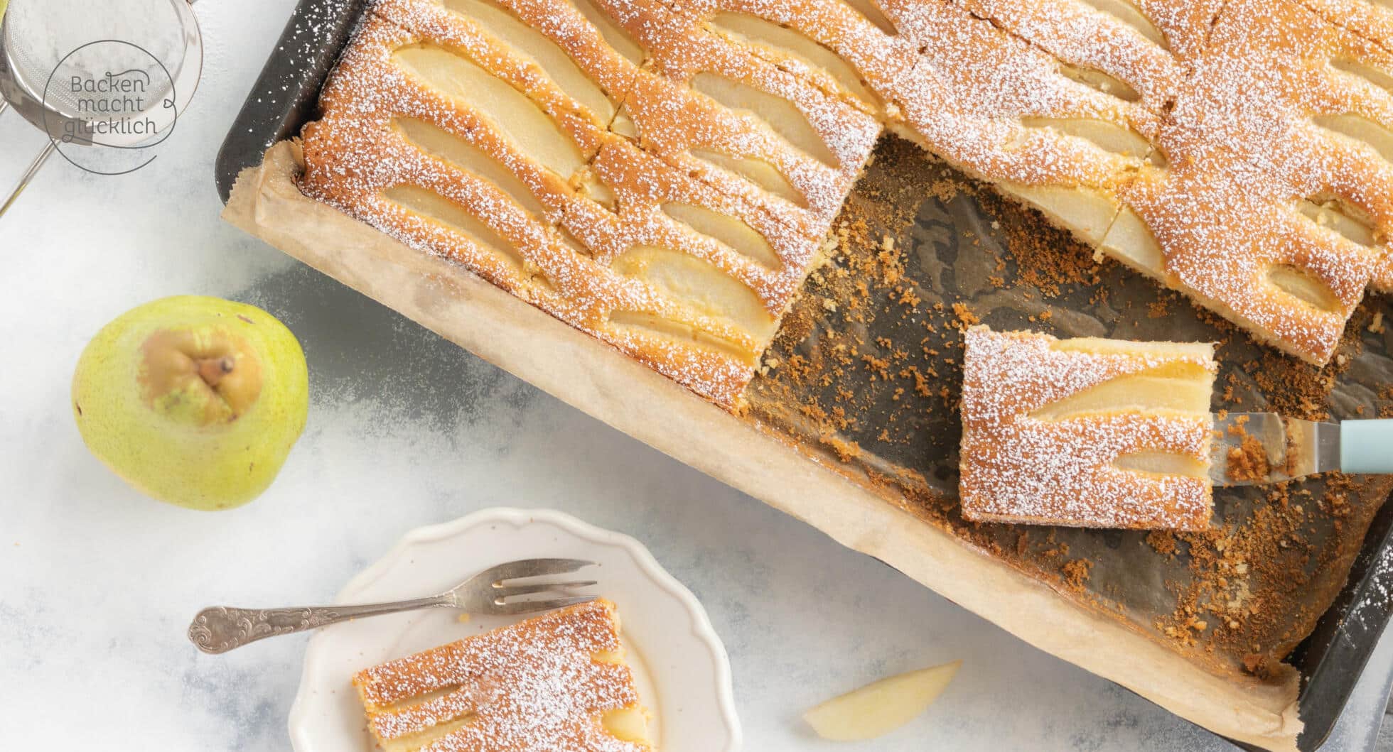 Birnenkuchen vom Blech Backen macht glücklich