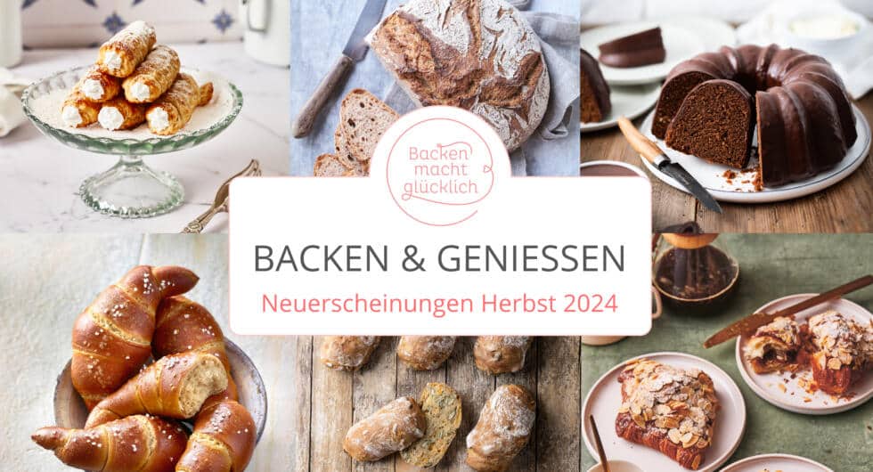 Fotos aus (v.l.n.r.): „Wiener Zuckerbäckerei“ (DK/Milena Kutelas), „Besser Vollkorn backen“ (Ulmer/Oliver-Brachat), „Mann backt Kuchen“ (Tyrolia/Marian Moschen), „Gesund und schlank mit Brot“ (BJVV/Hubertus Schüler), „Dein bestes Brot“ (AT/Judith Erdin), „Alles aus Schokolade“ (DK/Armelle Habib)