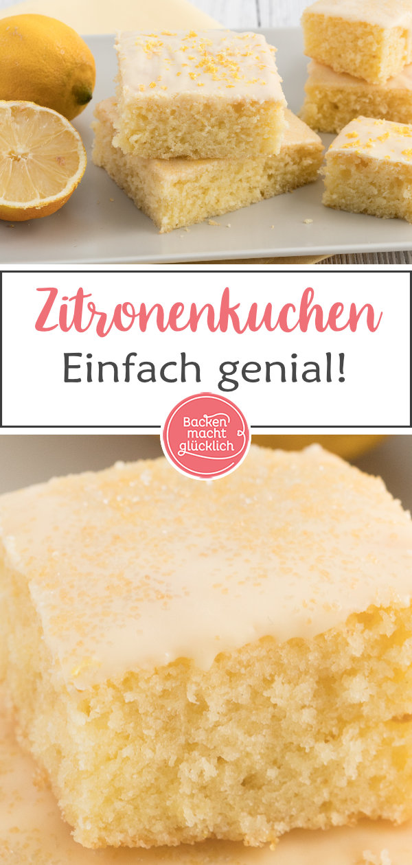 Einfaches Zitronenkuchen-Rezept, das auch Anfänger leicht nachbacken können. Der Zitronenblechkuchen ist sehr saftig und hält mehrere Tage frisch.