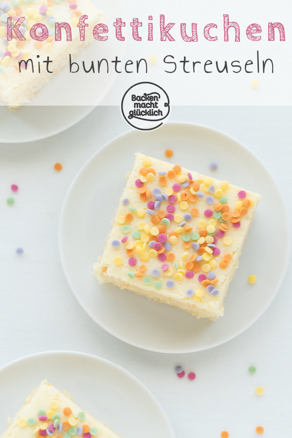 Dieser schnelle Konfetti-Kuchen ist ein echter Hingucker für Kindergeburtstage oder Fasching. Der einfache Limokuchen schmeckt mit Zuckerguss oder opulentem Frosting. Wer mag, kann zusätzlich Zuckerstreusel in den Teig des Funfettikuchens geben. Mit buntem Konfetti ist der Limokuchen der perfekte Faschingskuchen bzw Karnevalskuchen