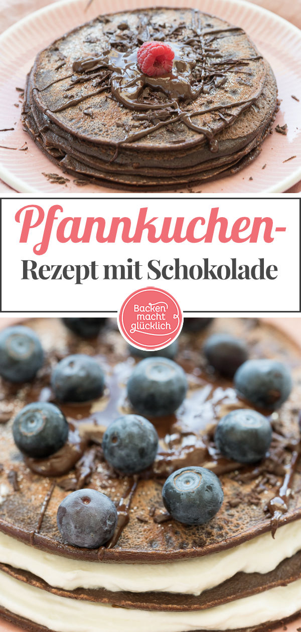 Diese Pfannkuchen mit Schokolade schmecken pur, als Torte, mit Bananen oder Nutella. Ein Hit für die ganze Familie!