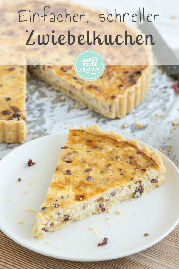 Der Zwiebelkuchen aus Mürbeteig ist super lecker und herzhaft. Das Rezept für den Zwiebelkuchen funktioniert mit Speck oder auch vegetarisch. Einfach genial! #zwiebelkuchen #herbst #zwiebeln #herzhaft #backenmachtglücklich