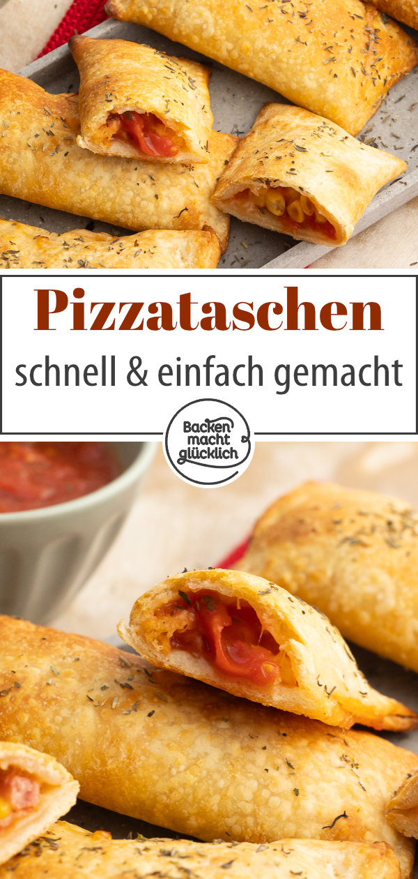 Schnelles, einfaches Rezept für super leckere Pizzataschen. Aus fertigem Pizzateig oder komplett selbst gemacht.