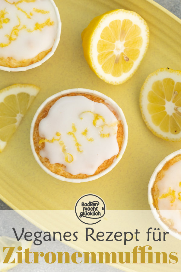 Vegane Zitronenmuffins ohne Ei, Butter und Milch. Saftig, fluffig, ohne Spezialzutaten.
