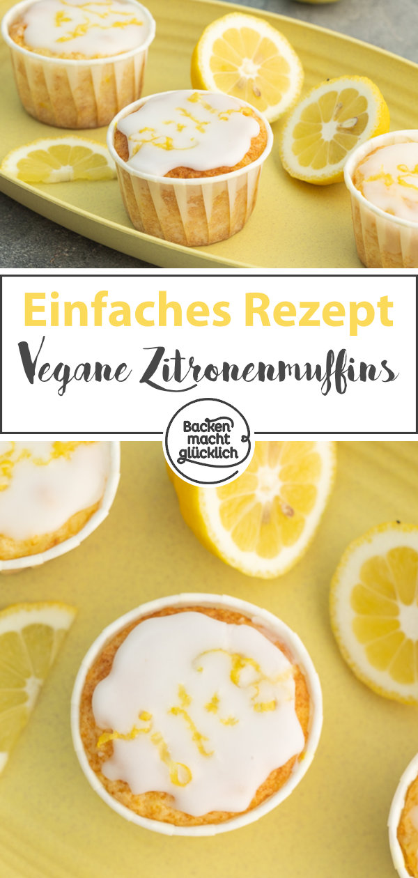 Vegane Zitronenmuffins ohne Ei, Butter und Milch. Saftig, fluffig, ohne Spezialzutaten.
