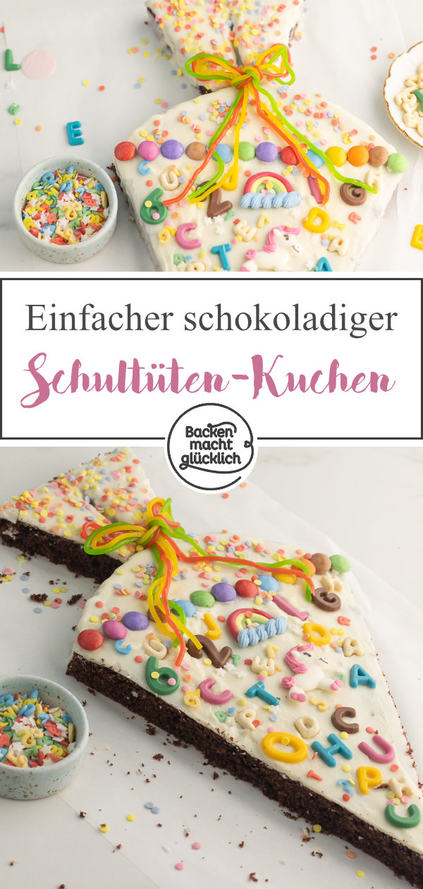 Schultüte backen ohne Fondant und Spezialform: Dieser einfache Einschulungskuchen mit Schokolade ist der Hit.