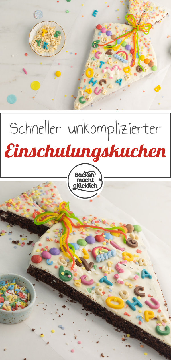 Schultüte backen ohne Fondant und Spezialform: Dieser einfache Einschulungskuchen mit Schokolade ist der Hit.