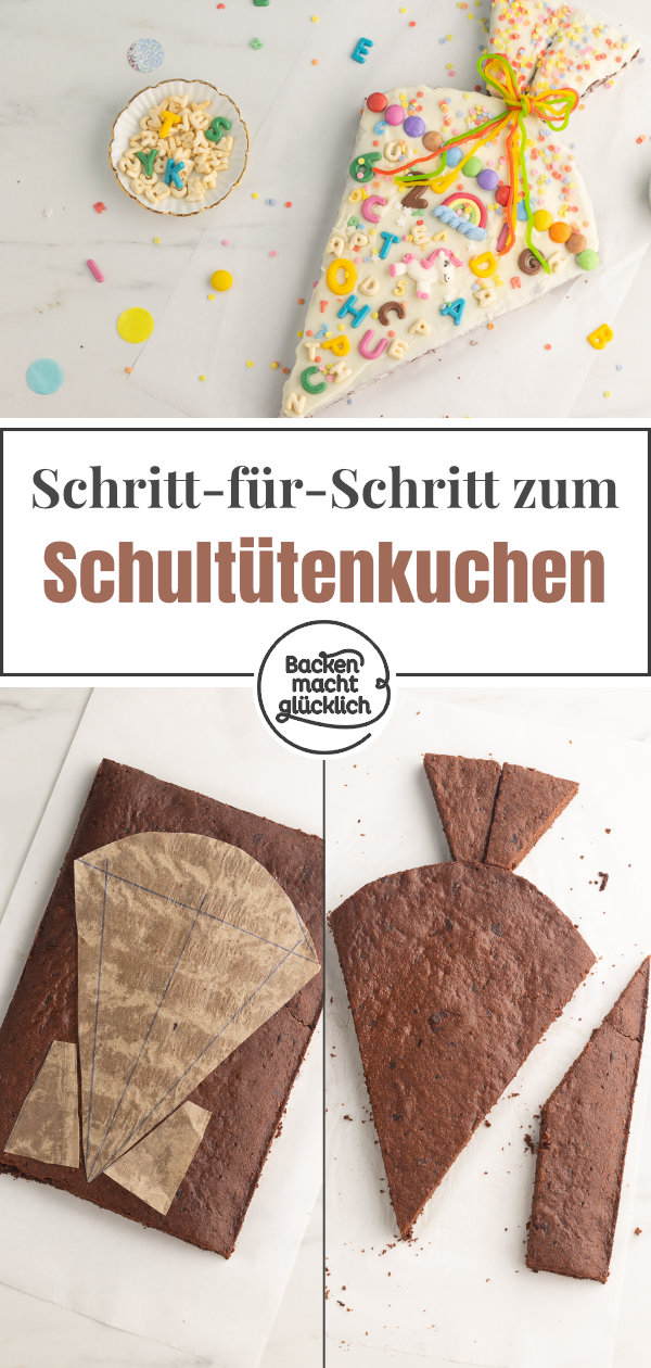 Schultüte backen ohne Fondant und Spezialform: Dieser einfache Einschulungskuchen mit Schokolade ist der Hit.