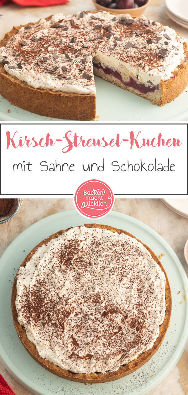 Dieser Feuerwehrkuchen kommt immer gut an! Die perfekte Kombi aus saftigem Teig, Kirsch-Puddingfüllung, Streuseln und Sahnehaube.