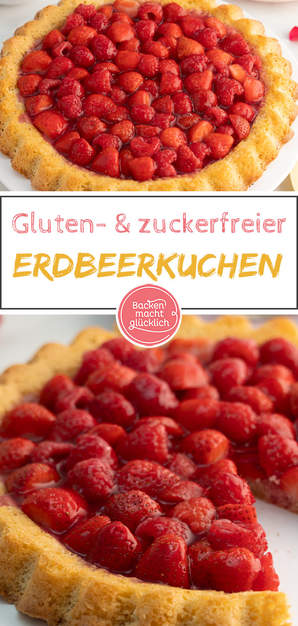 Ein toller glutenfreier, zuckerfreier Obstkuchen, der ganz ohne Mehl auskommt und nur gut 100 Kalorien pro Stück hat