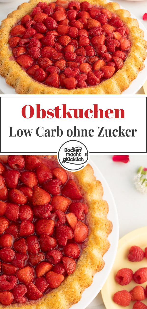 Ein toller glutenfreier, zuckerfreier Obstkuchen, der ganz ohne Mehl auskommt und nur gut 100 Kalorien pro Stück hat