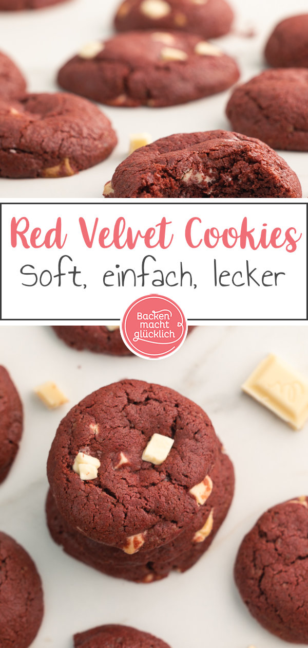 Das beste Red Velvet Cookies Rezept mit weißer Schokolade ♥ Schnell, einfach, unglaublich lecker.