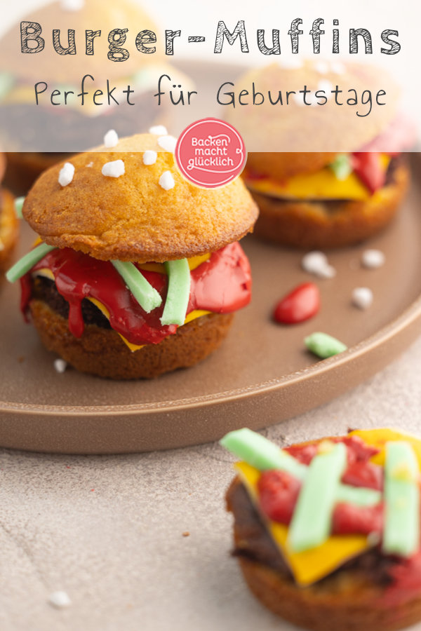 Süße Burger-Muffins (Mini Burger) sind ein toller Snack für Kindergeburtstage und Co: einfach zu machen, täuschend echt & lecker!