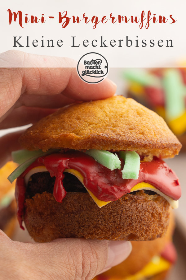 Süße Burger-Muffins (Mini Burger) sind ein toller Snack für Kindergeburtstage und Co: einfach zu machen, täuschend echt & lecker!