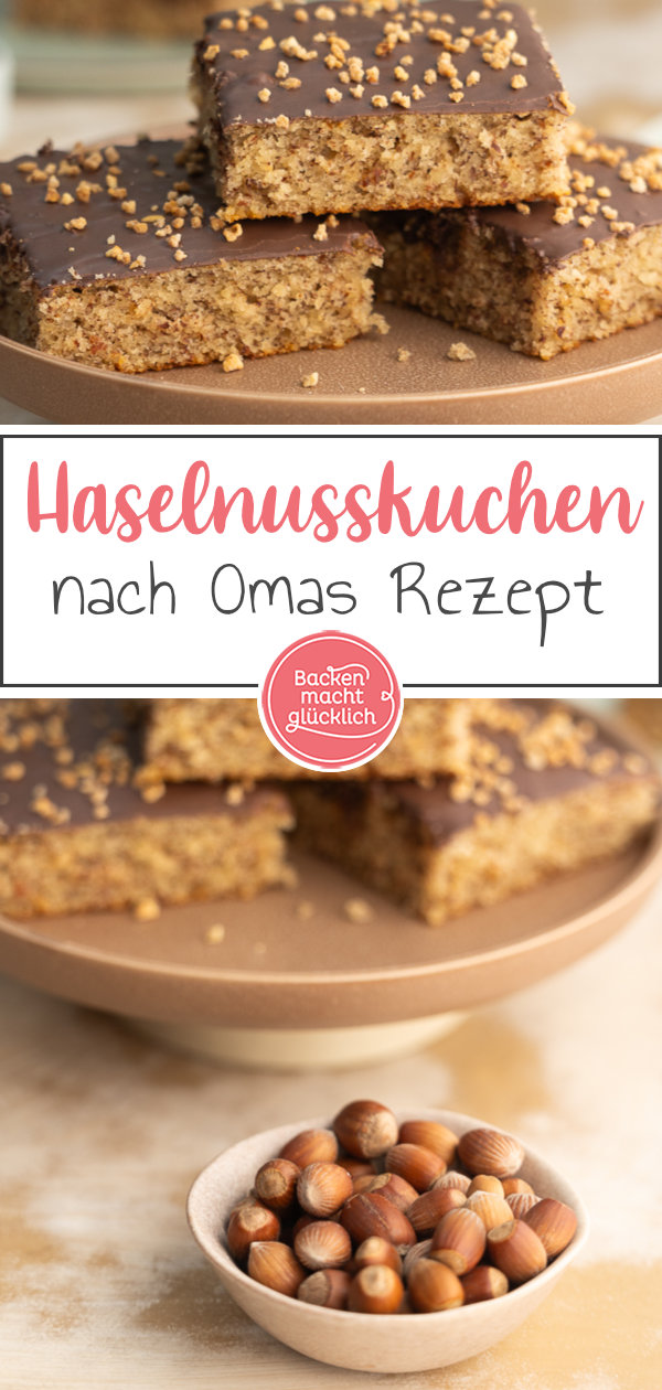 Einfacher, schneller und saftiger Nusskuchen vom Blech nach Omas Rezept. Diesen Blechkuchen mit Haselnüssen werdet ihr lieben!