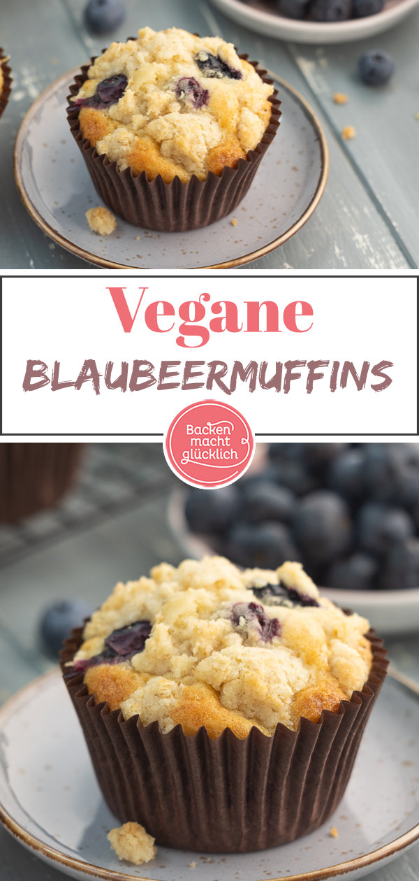 Saftige vegane Blaubeermuffins mit Streusel. Kaum zu glauben, dass die veganen Heidelbeermuffins ohne Ei und Milch auskommen!