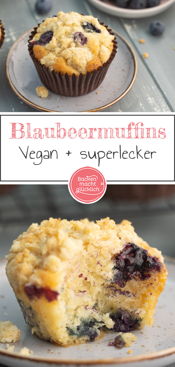 Saftige vegane Blaubeermuffins mit Streusel. Kaum zu glauben, dass die veganen Heidelbeermuffins ohne Ei und Milch auskommen!