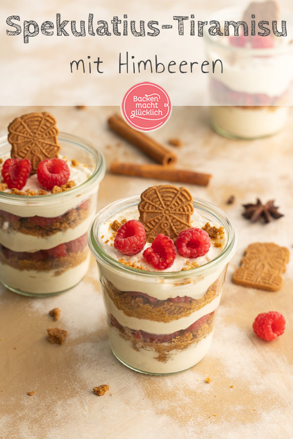 Schnelles Spekulatiustiramisu mit Himbeeren im Glas: unglaublich lecker, einfach & gut vorzubereiten.