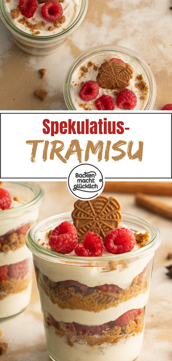 Schnelles Spekulatiustiramisu mit Himbeeren im Glas: unglaublich lecker, einfach & gut vorzubereiten.