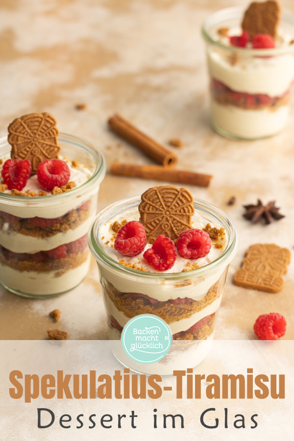 Schnelles Spekulatiustiramisu mit Himbeeren im Glas: unglaublich lecker, einfach & gut vorzubereiten.