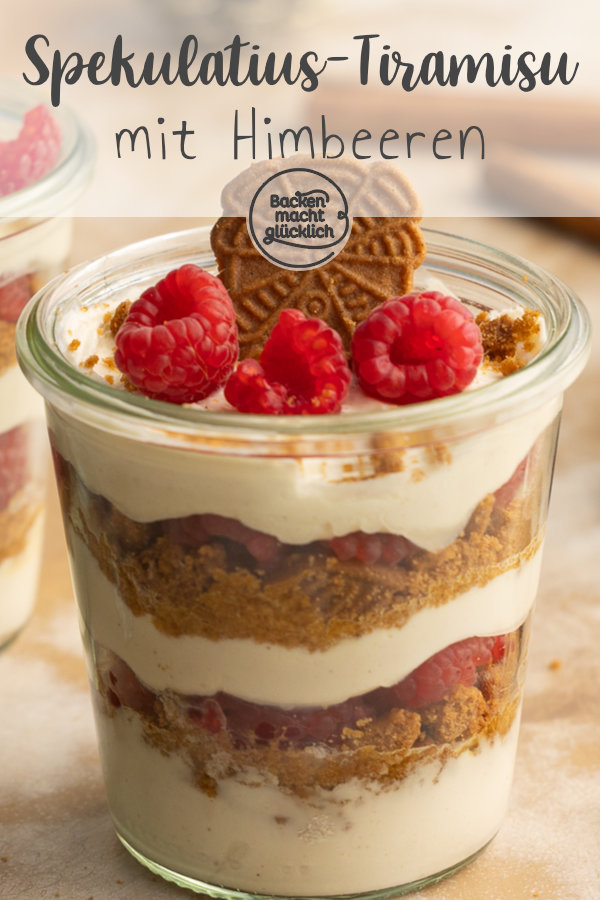 Schnelles Spekulatiustiramisu mit Himbeeren im Glas: unglaublich lecker, einfach & gut vorzubereiten.