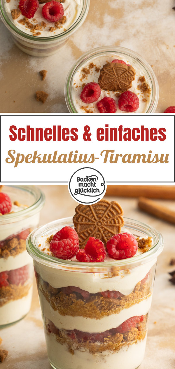 Schnelles Spekulatiustiramisu mit Himbeeren im Glas: unglaublich lecker, einfach & gut vorzubereiten.