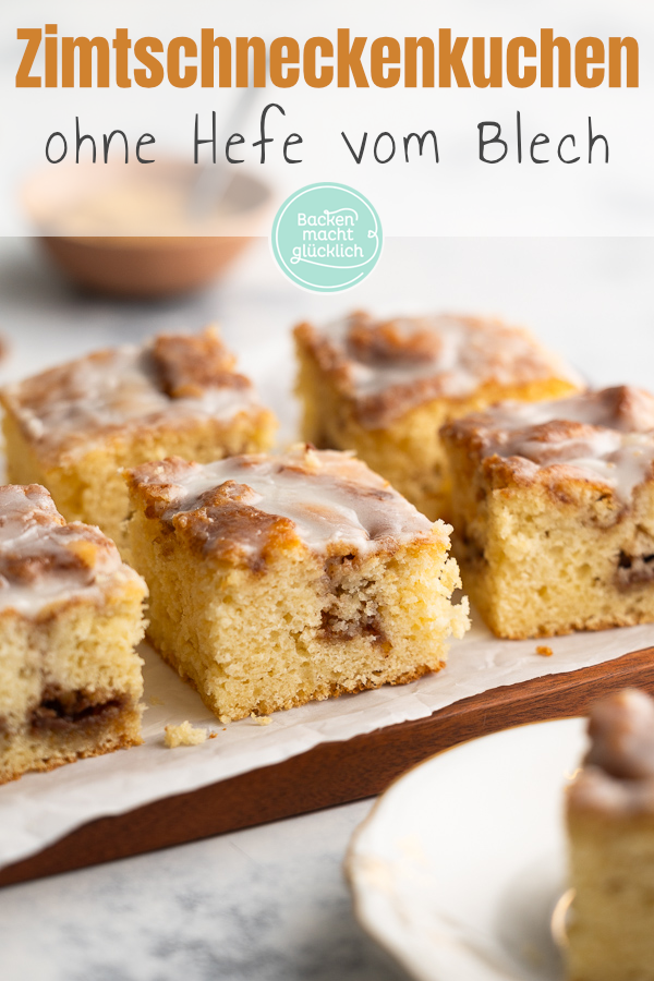 Der beste Zimtschneckenkuchen vom Blech! Ohne Hefe, aus saftigem Rührteig & mit genialem Zimttopping. Einfach, schnell, lecker!