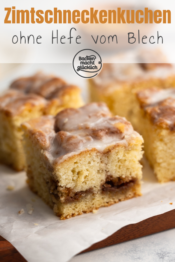 Der beste Zimtschneckenkuchen vom Blech! Ohne Hefe, aus saftigem Rührteig & mit genialem Zimttopping. Einfach, schnell, lecker!